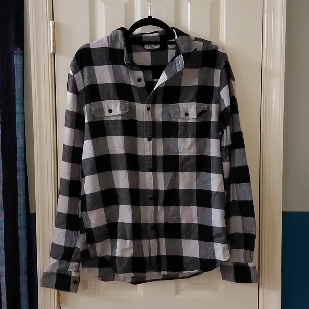 SALT VALLEY Black and White Plaid Flannel Size Med